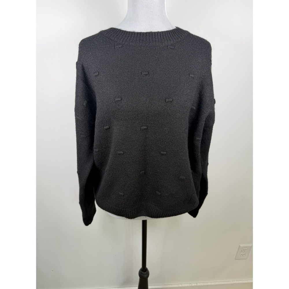 Newbury Kustom Sweater Women's Medium Black Textured Bobble Knit Crewneck